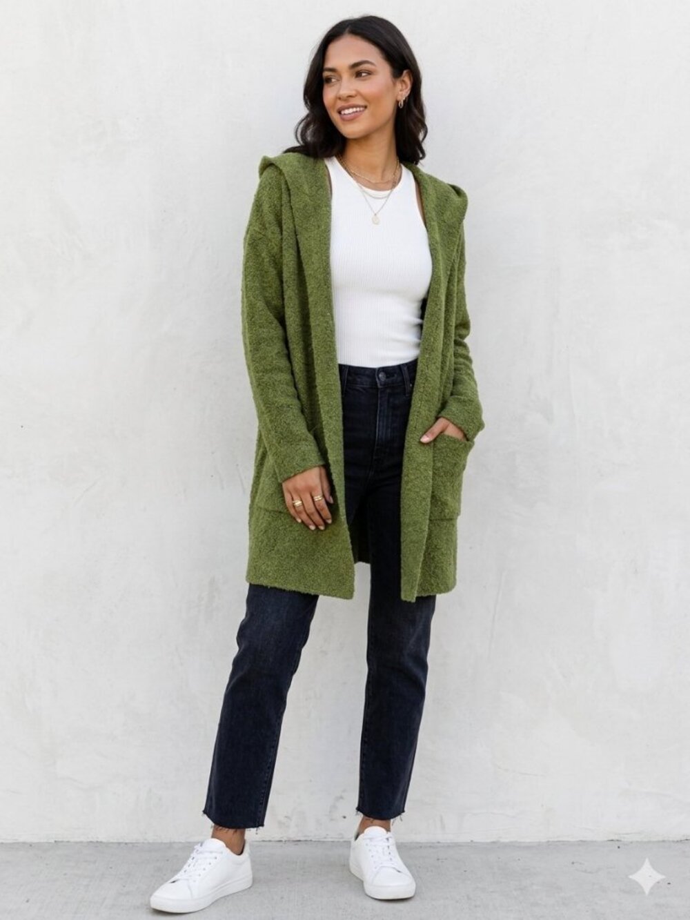 Sundance Green Alpaca Wool Hooded Cardigan Sweater Heavy Knit Long XL